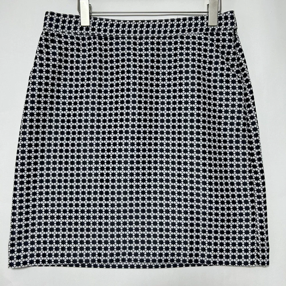 Brooks‎ Brothers Pencil Skirt Women 8 Navy Blue Black Geometric Quatrefoil New